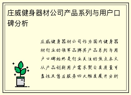 庄威健身器材公司产品系列与用户口碑分析